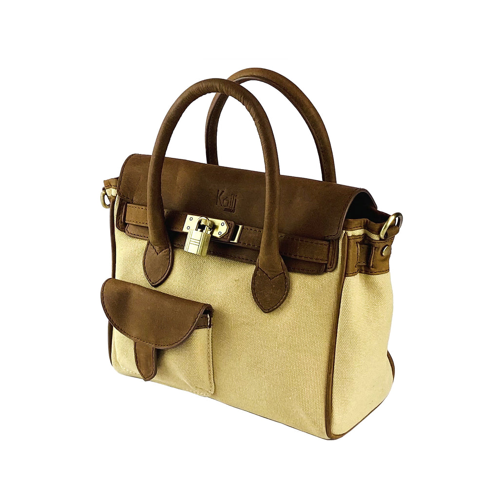 K0042ALCB | Borsa a Mano Mini in Canvas/Vera Pelle Made in Italy.