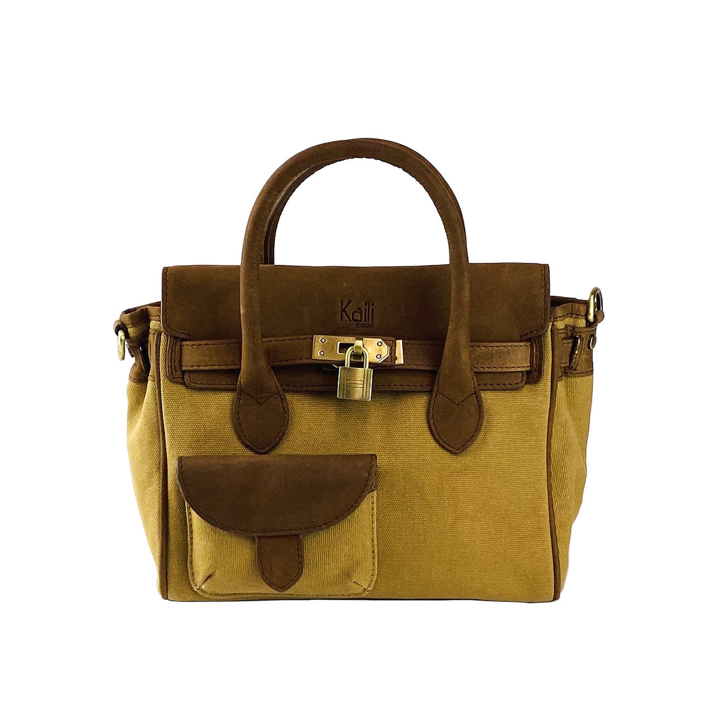 K0042BACB | Borsa a Mano Mini in Canvas/Vera Pelle Made in Italy.