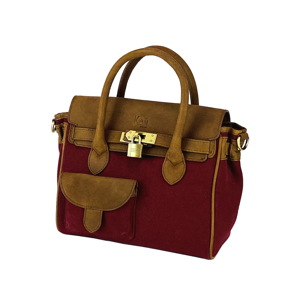 K0042XCB | Borsa a Mano Mini in Canvas/Vera Pelle Made in Italy.