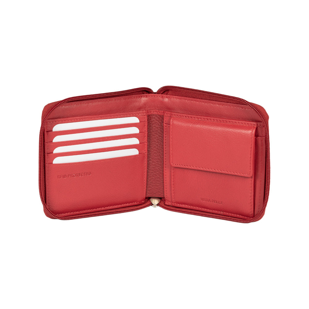 RB12175V | Portafogli con Lampo in Vera Pelle pieno fiore, grana