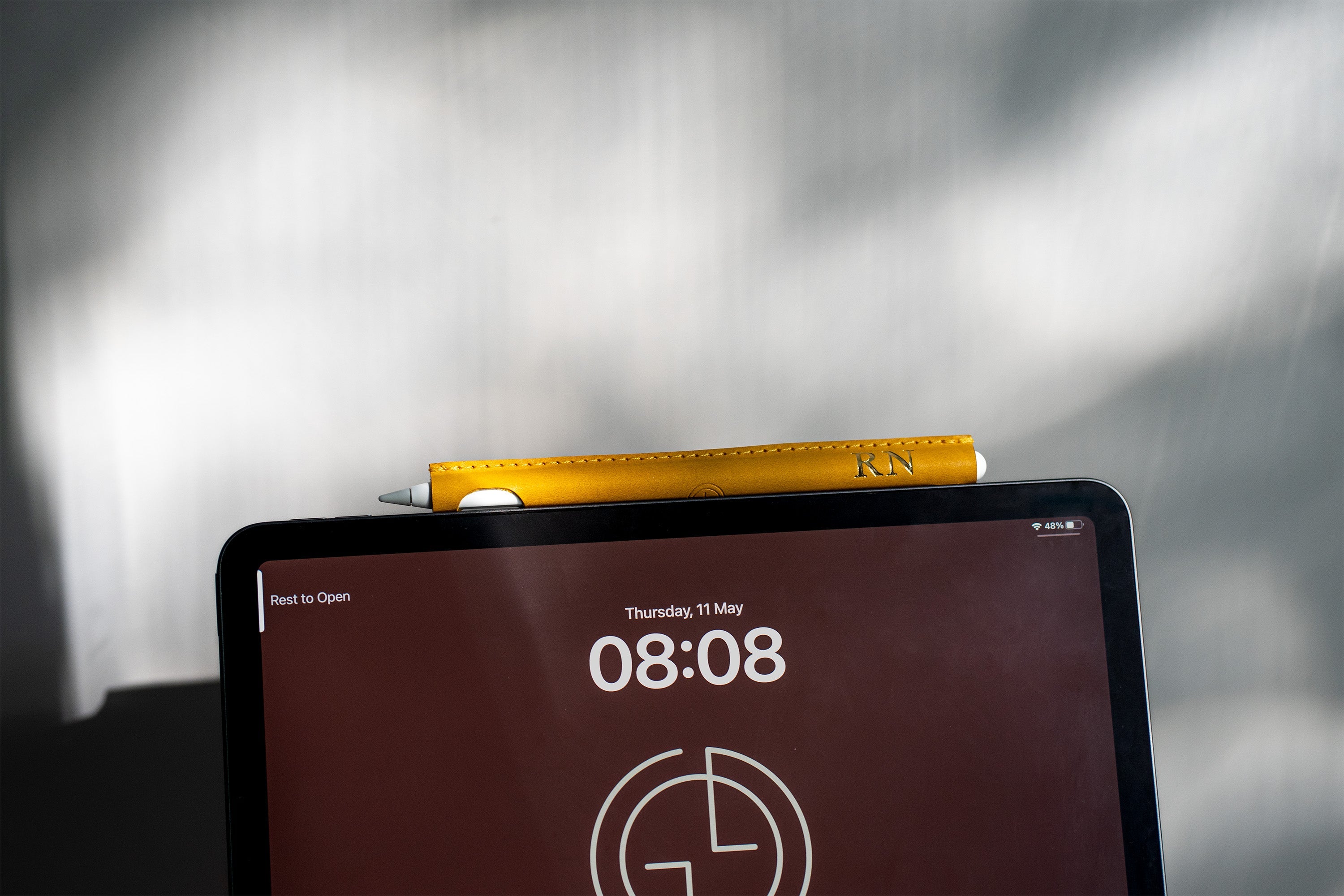 Leather sleeve for Apple Pencil.