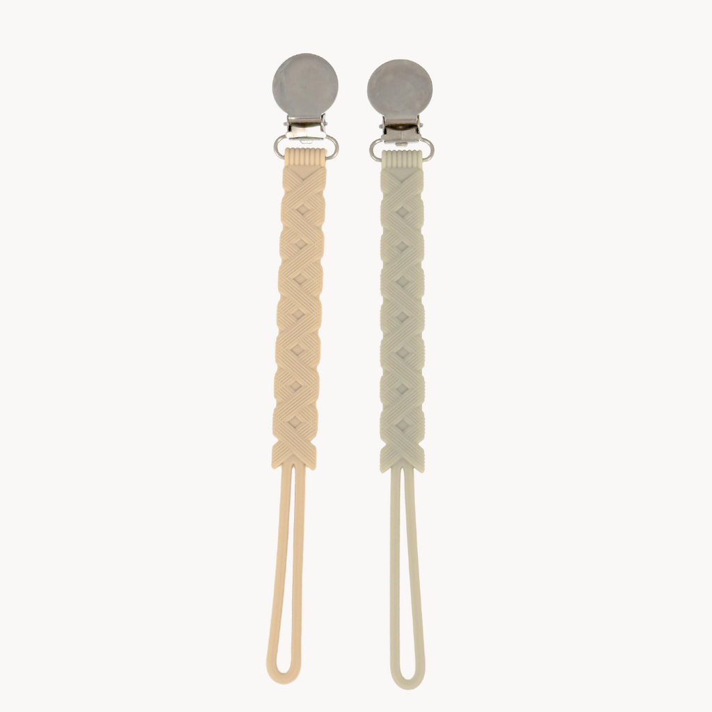 Chupetero de silicona orgánica,Set de 2, Beige y verde