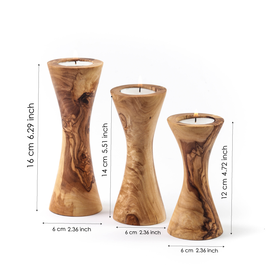 Candle Holder Set of 3 – Handcrafted Olive Wood Candle Stands