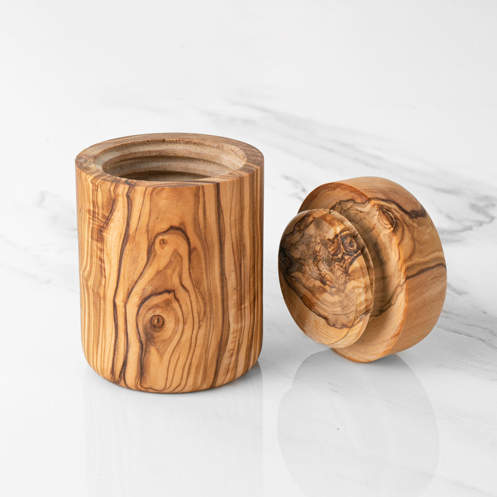 Handcrafted Olive Wood Spice Box with Thread for Rustic Kitchen Charm
