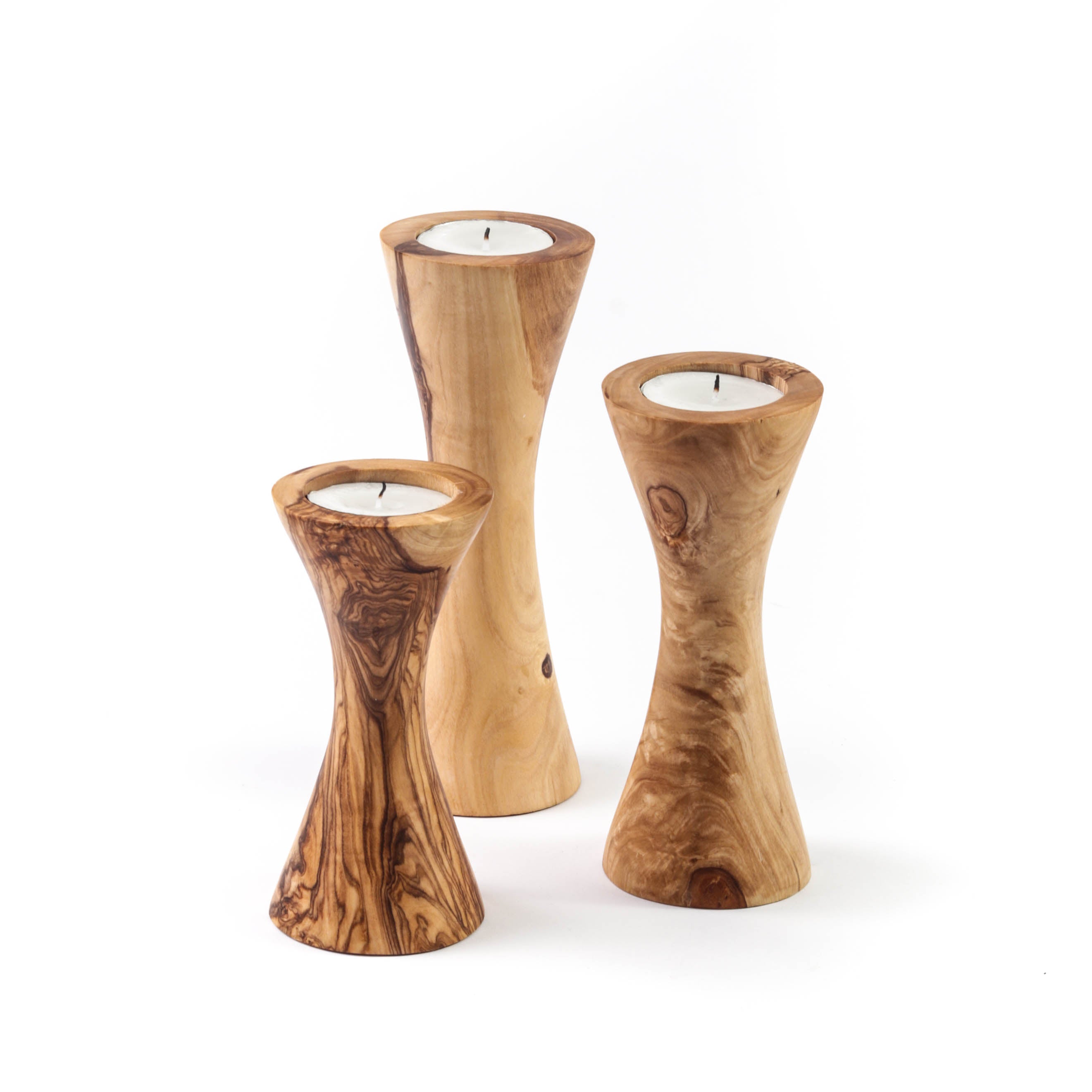 Candle Holder Set of 3 – Handcrafted Olive Wood Candle Stands