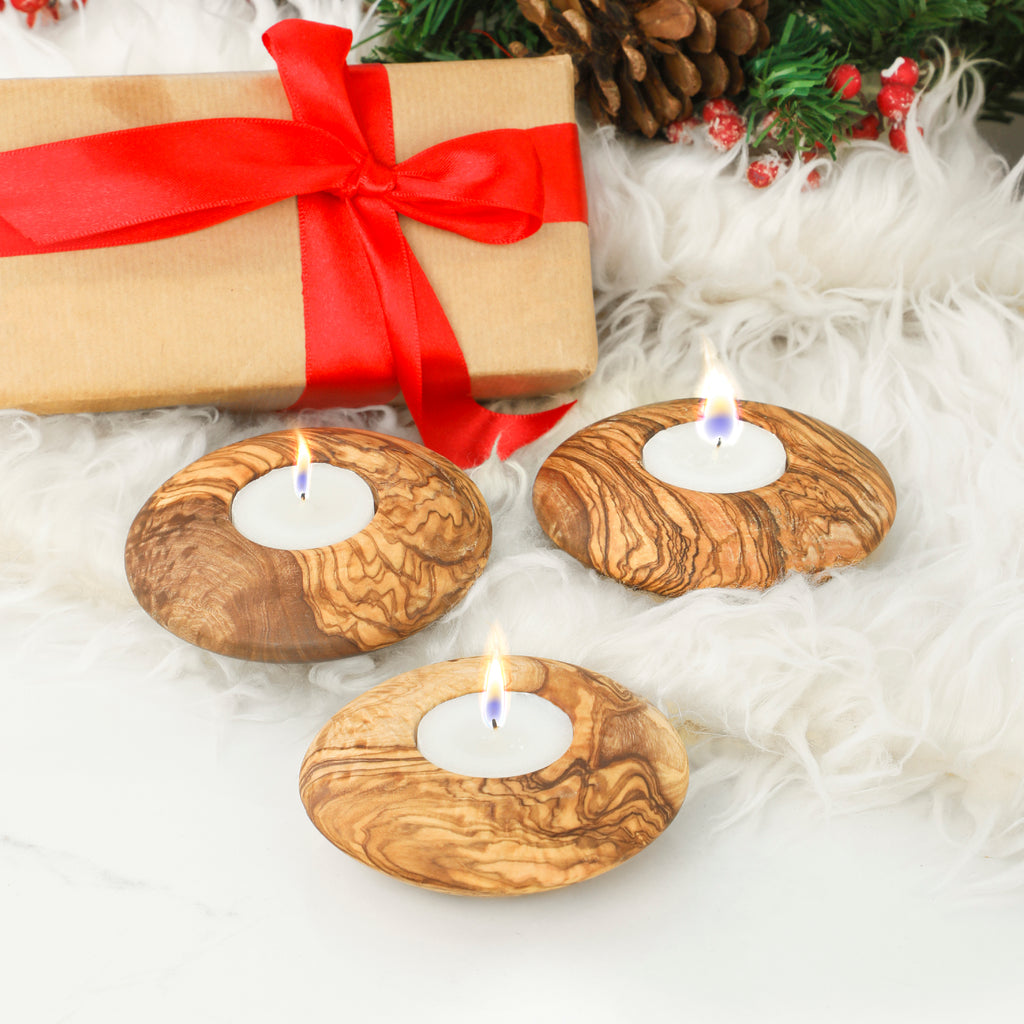 Candle Holder Round Shape – Olive Wood Accent Piece