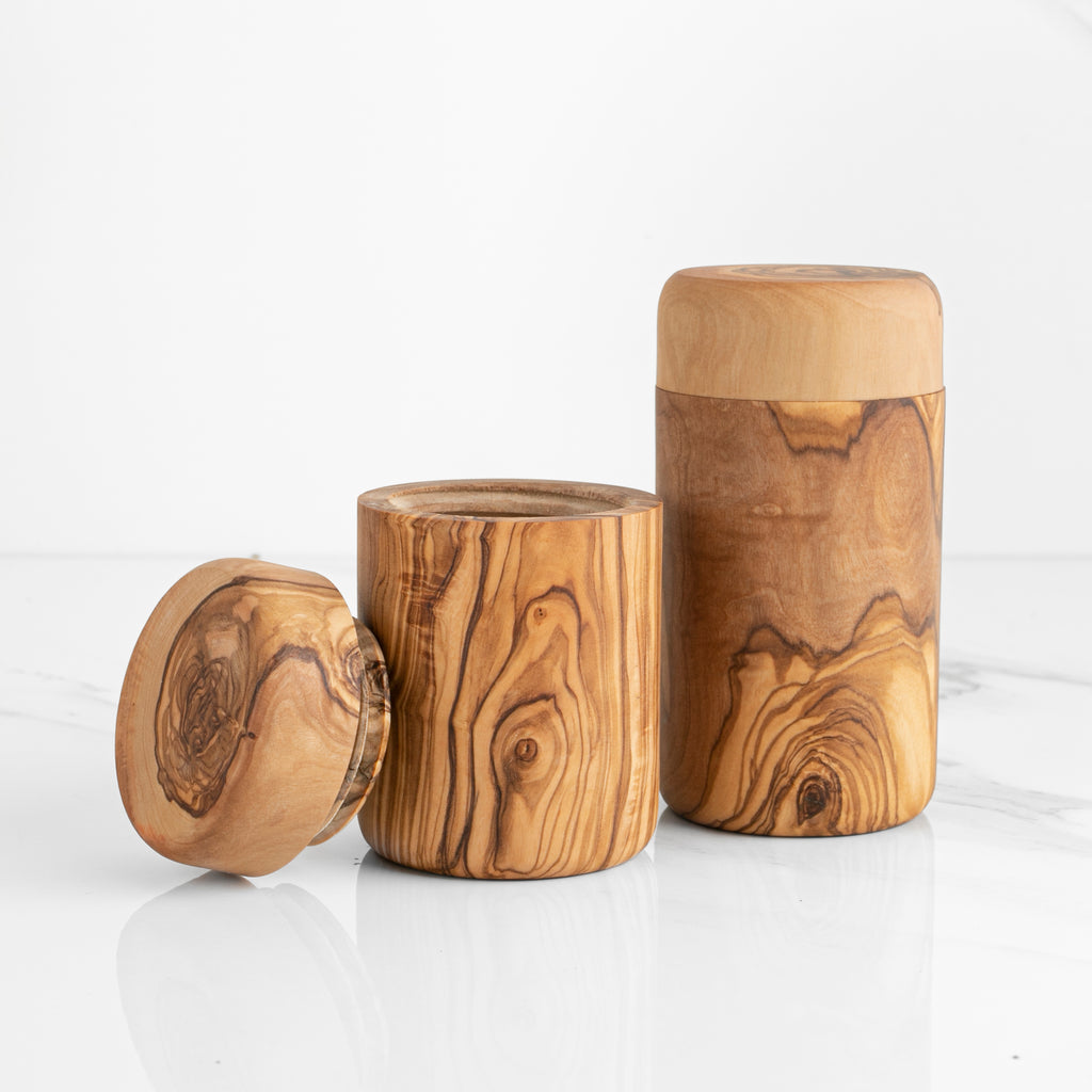 Handcrafted Olive Wood Spice Box with Thread for Rustic Kitchen Charm