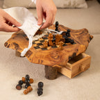 Handmade Tunisian Olive Wood Chess Set with Drawers and Wonky Legs