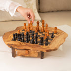 Handmade Tunisian Olive Wood Chess Set with Drawers and Wonky Legs