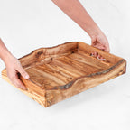Handmade Olive Wood Rectangular Tray with Handles – Serving Board