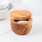 Handmade Olive Wood Salt Cellar with Magnetic Lid