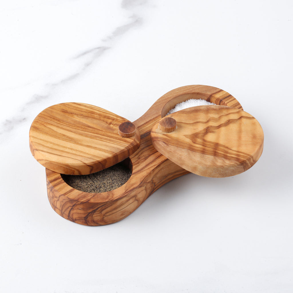 Handcrafted Olive Wood Salt and Pepper Box for Rustic Kitchen Charm
