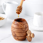 Rustic Olive Wood Honey Jar & Dipper – Hand-Carved
