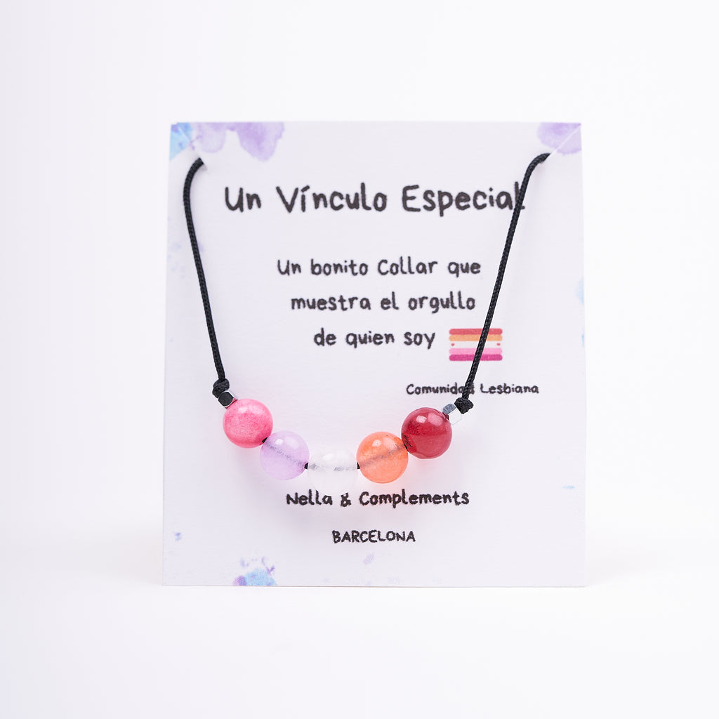 Collar de orgullo Lesbiana con agatas naturales, Joyeria LGBTIQ