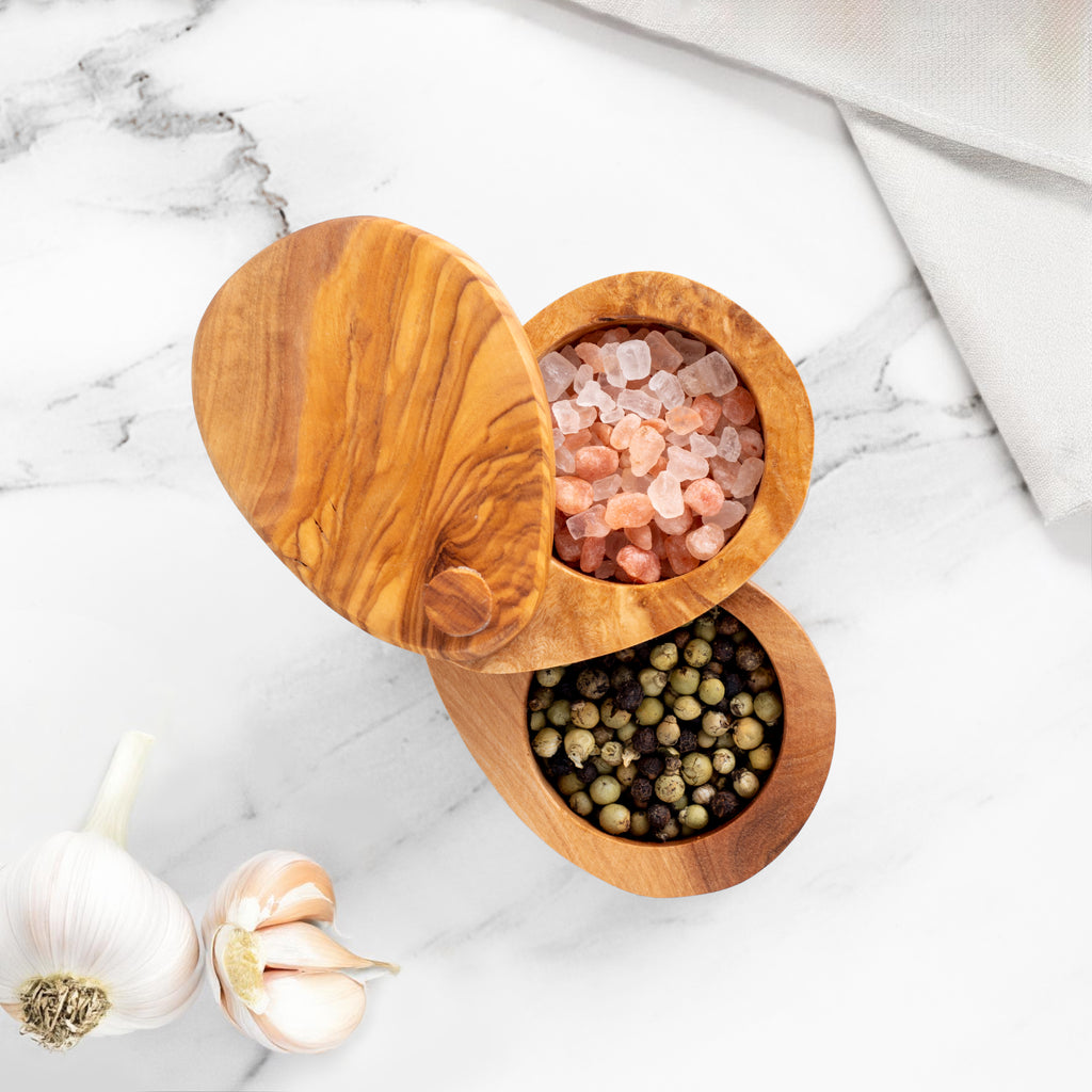 Handmade Olive Wood Salt Double Layer – Rustic & Sustainable Kitchen