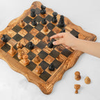 Artisan Olive Wood Chess Set with Square Wavy Board