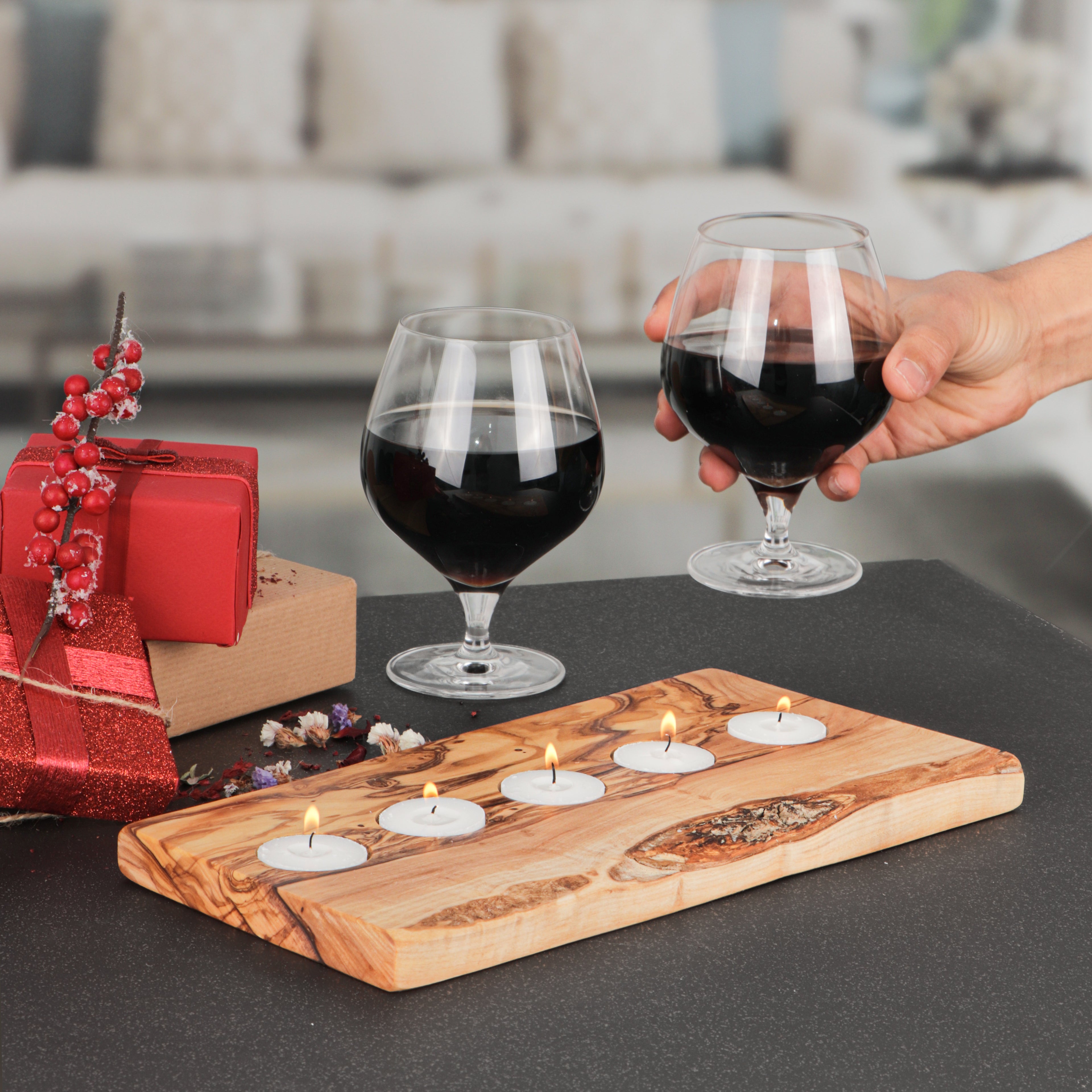 Tealight Candle Tray in Olive Wood – A Cozy, Handcrafted Accent