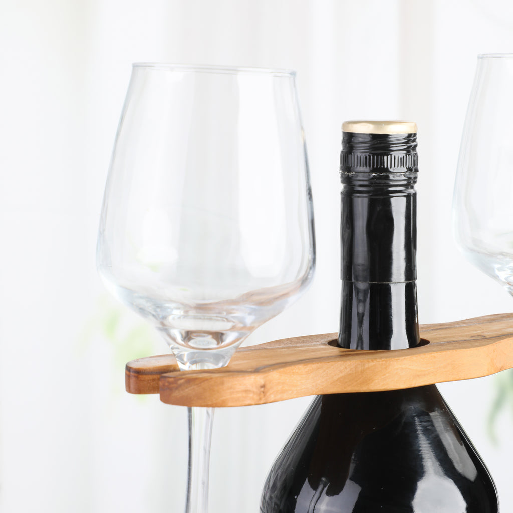 Glass and Bottle Holder – Handcrafted Olive Wood Bar Organizer