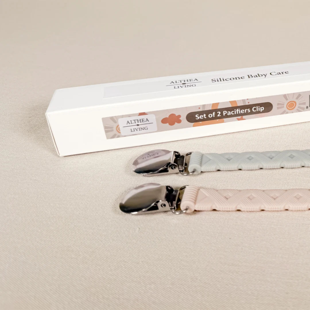 Chupetero de silicona orgánica,Set de 2, Beige y verde