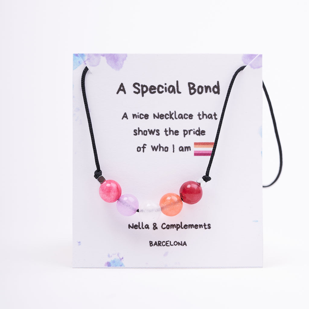 Collar de orgullo Lesbiana con agatas naturales, Joyeria LGBTIQ