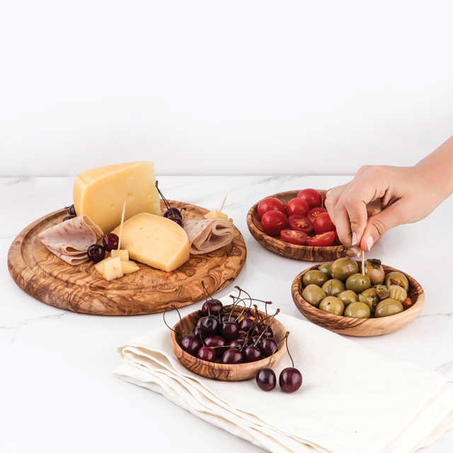 Handcrafted Tunisian Olive Wood Set of 3 Round Dipping Dishes