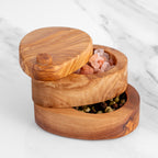 Handmade Olive Wood Salt Double Layer – Rustic & Sustainable Kitchen