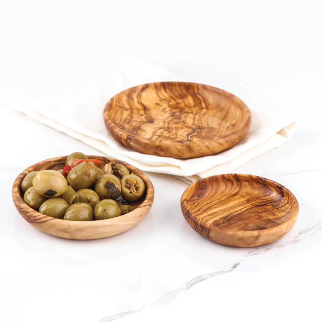 Handcrafted Tunisian Olive Wood Set of 3 Round Dipping Dishes