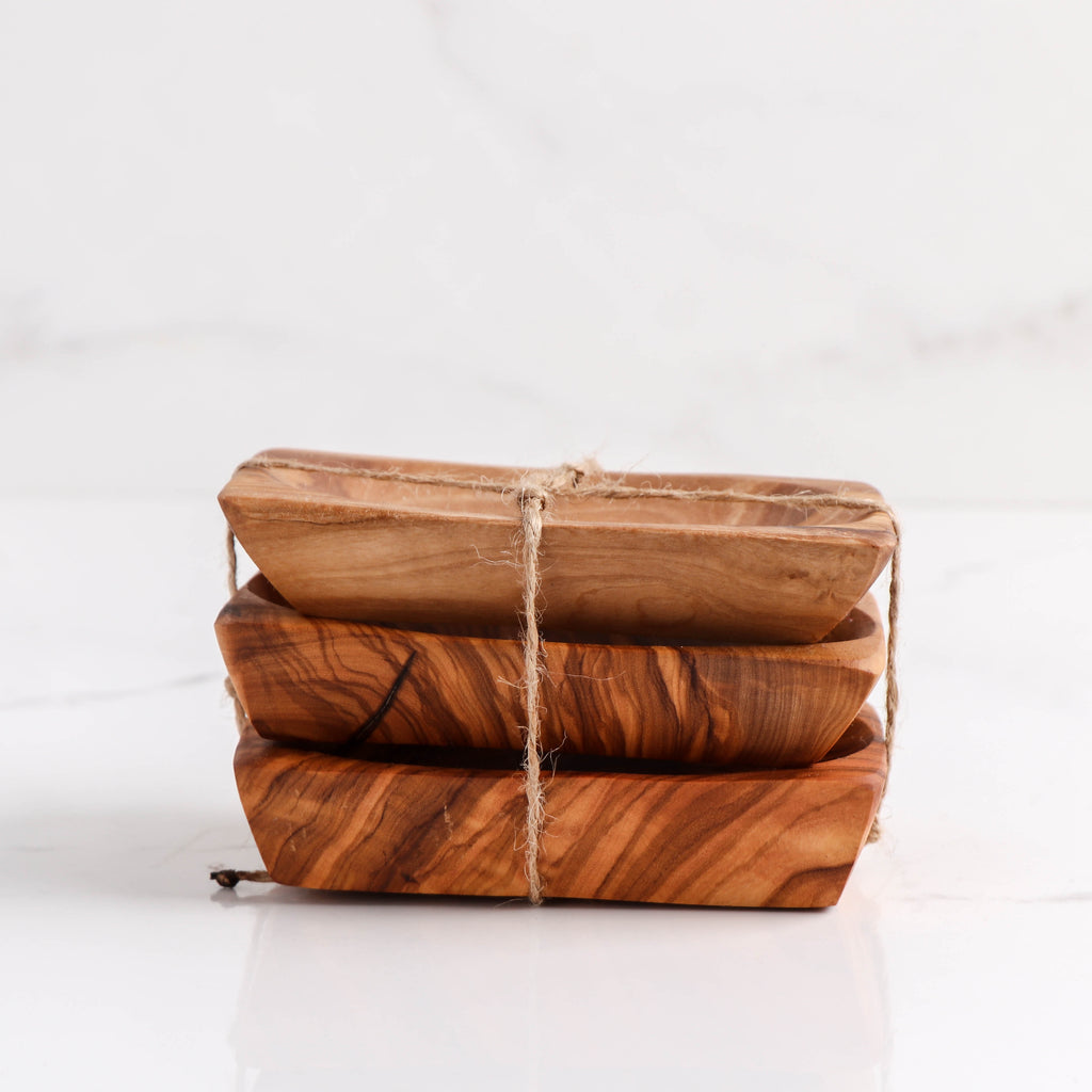 Set of 3 Olive Wooden Soap Dishes, Handmade