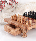 Chess Set with Wavy-Edged Board and Rustic Legs and Red Squares