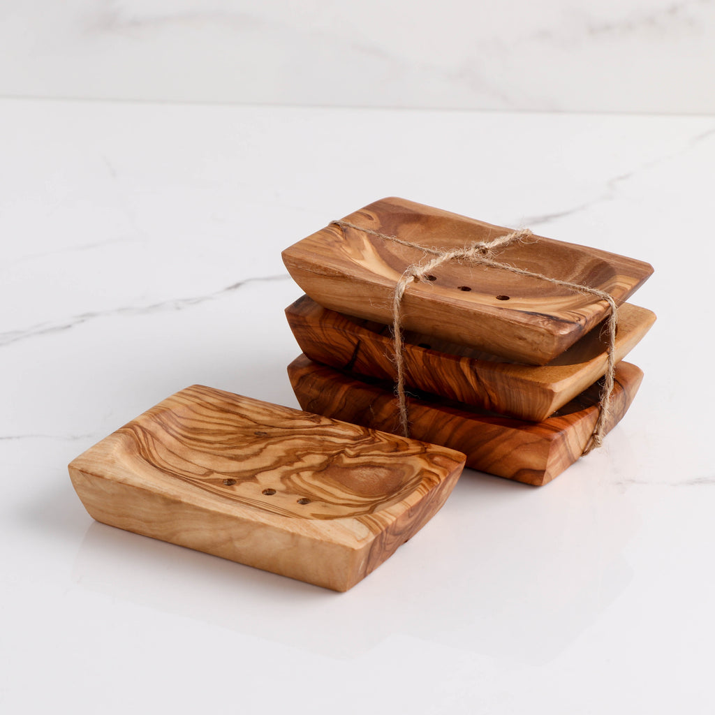 Set of 3 Olive Wooden Soap Dishes, Handmade