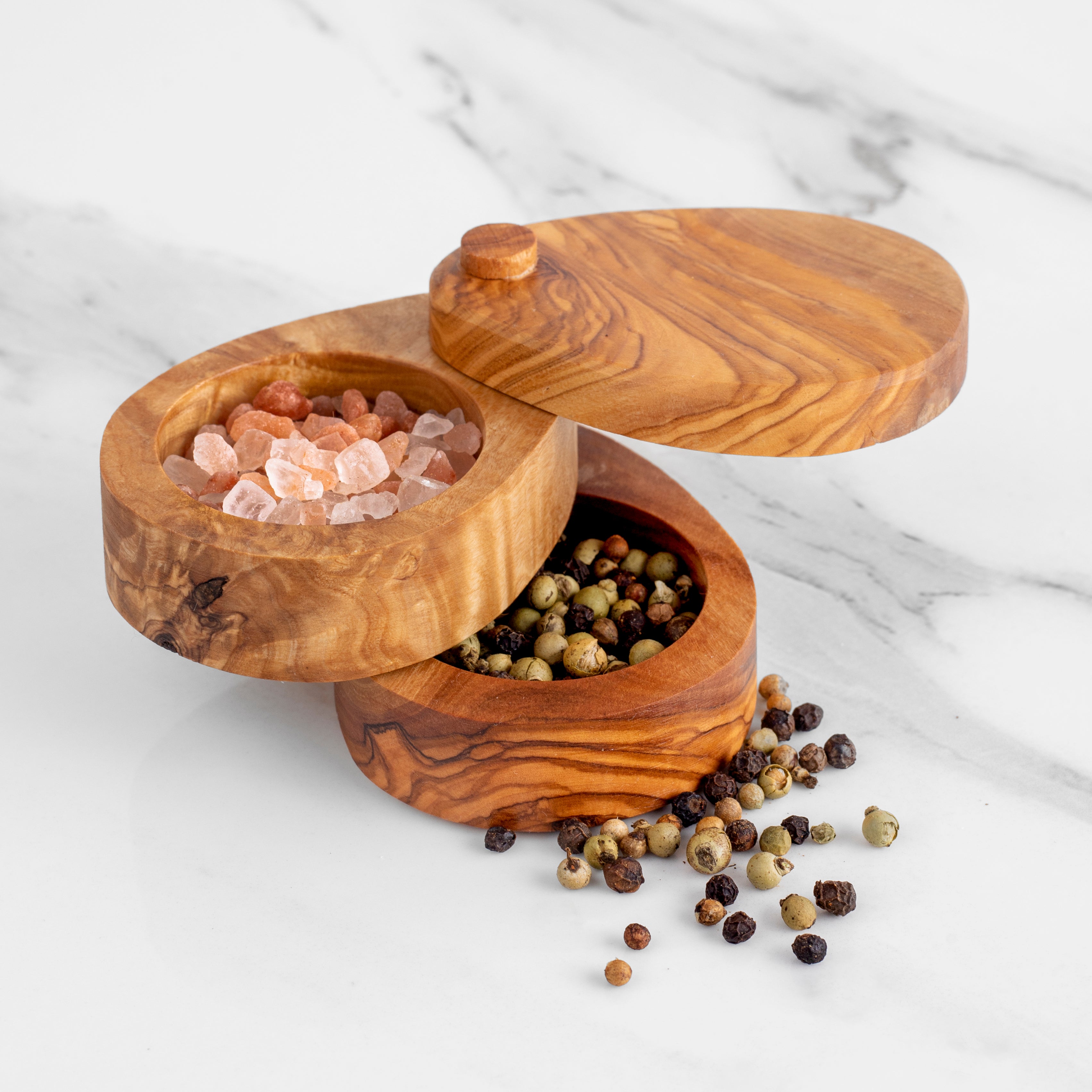 Handmade Olive Wood Salt Double Layer – Rustic & Sustainable Kitchen