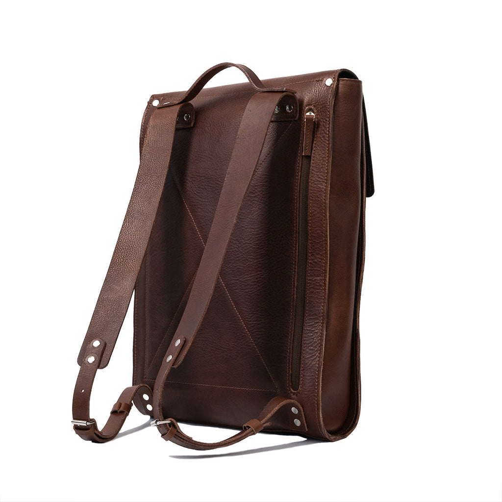 Leather laptop backpack - The Minimalist (Mahogany).