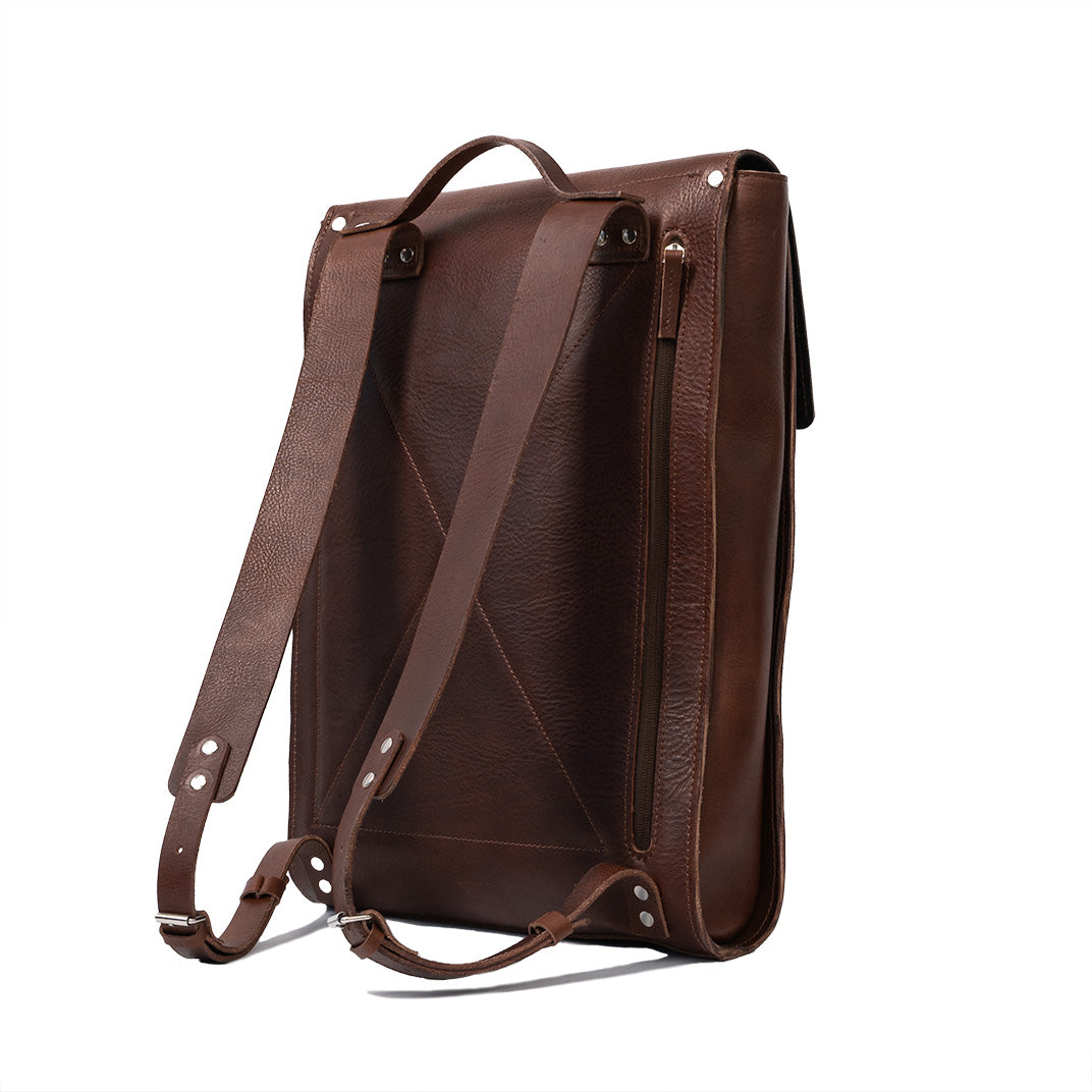 Leather laptop backpack - The Minimalist (Mahogany).