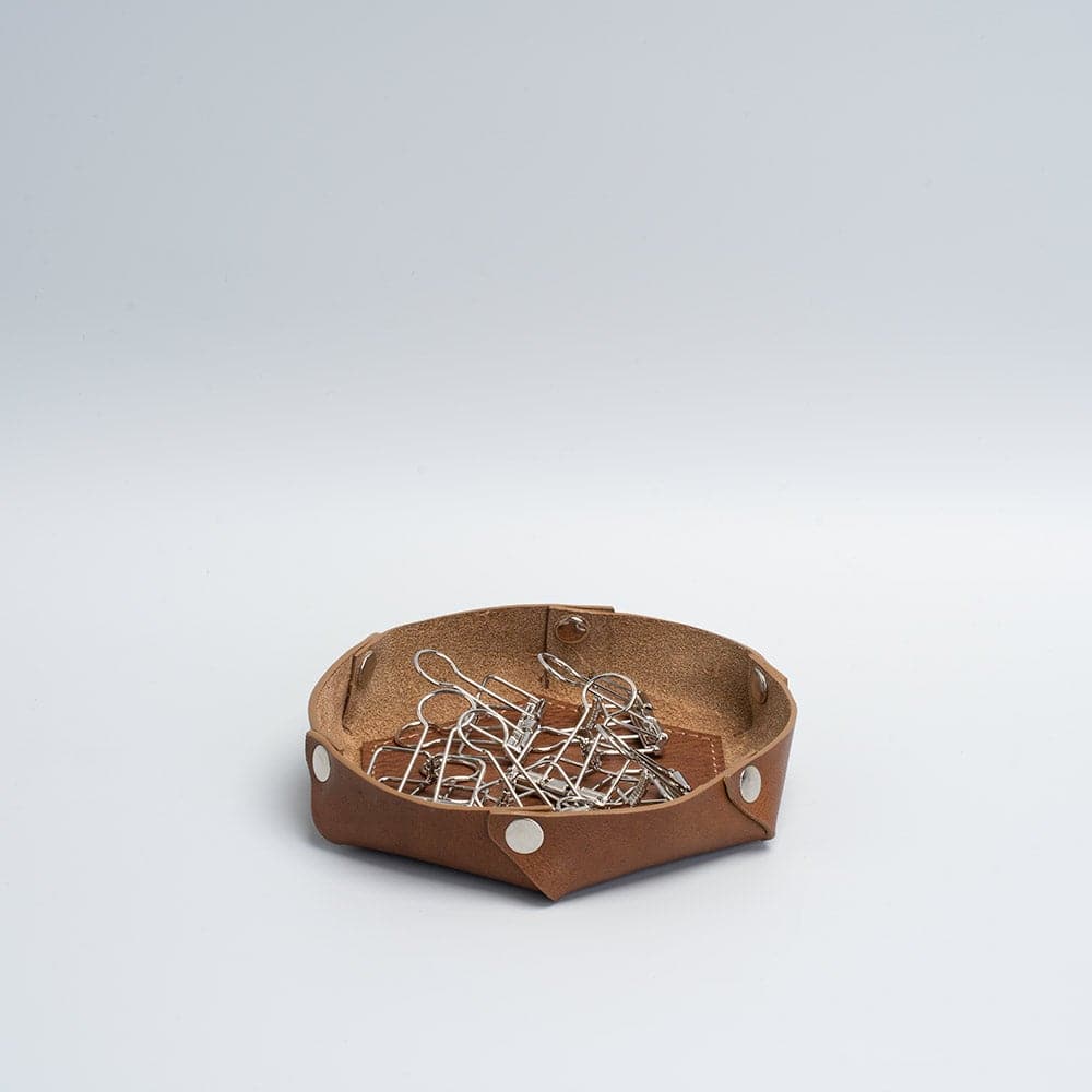 Leather desktop organizer.